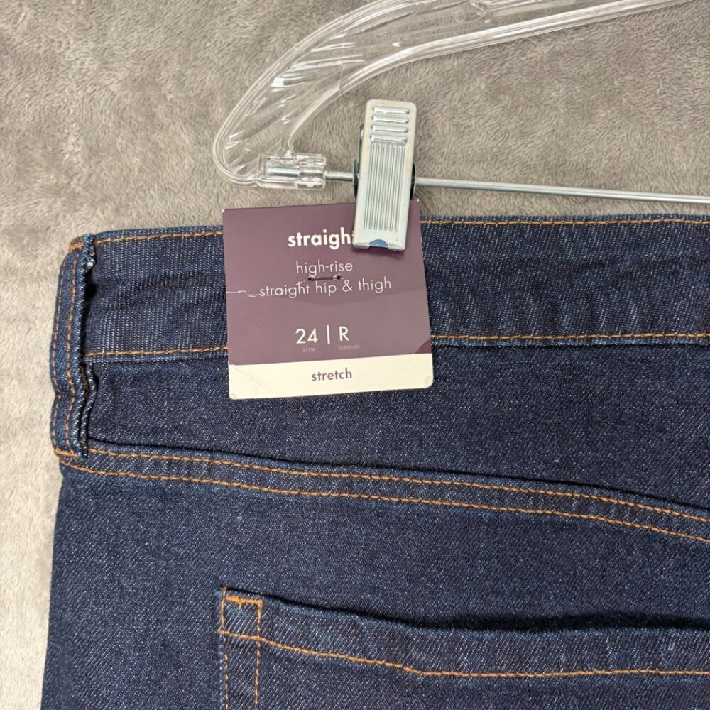 Ava & Viv High-Rise Straight Hip & Thigh Jeans Women's 24 Plus Blue Dark Casual - Picture 4 of 9